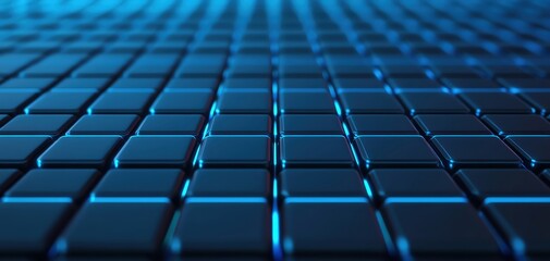 Obraz premium Textures of blue tiles arranged in a grid pattern on a dark surface.