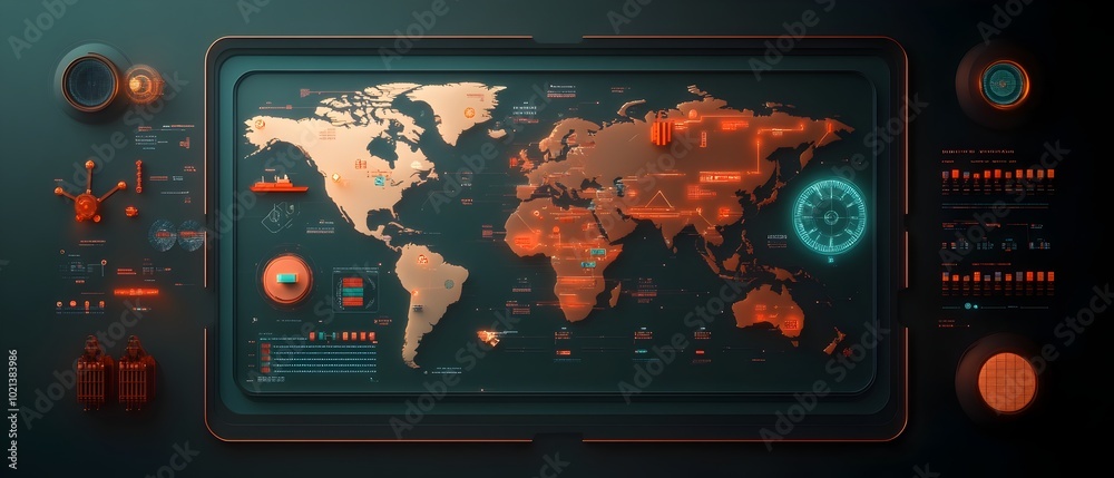 Poster cutting edge ai powered logistics management platform displaying comprehensive world map visualizati