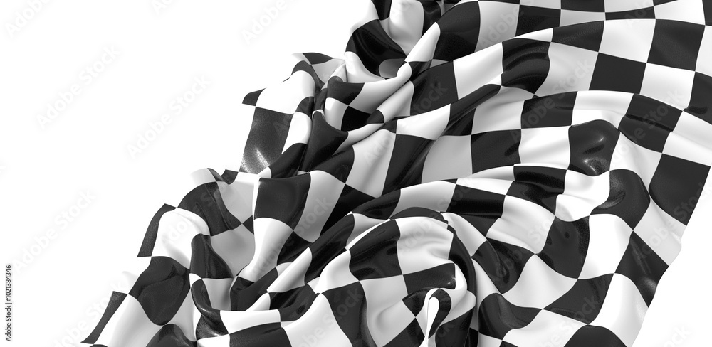 Poster the checkered flag waves in the air signaling the end of the race