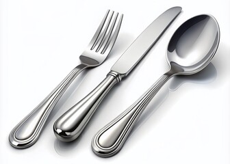 Elegant Silverware Set Featuring Spoon, Fork, and Knife Perfect for Dining and Culinary Presentations