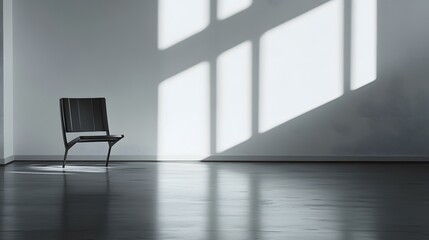 Modern Black Chair Minimalist Interior Design Room White Wall Sun Light