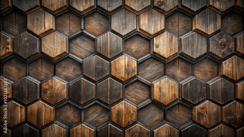 Wall mural a seamless pattern of dark and light wooden hexagons, showcasing intricate grain patterns and a rust