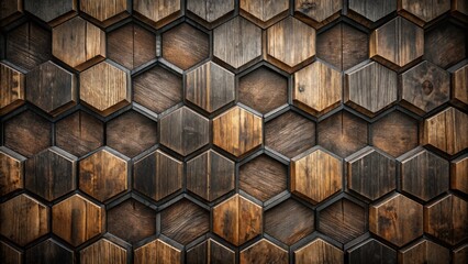 A seamless pattern of dark and light wooden hexagons, showcasing intricate grain patterns and a rustic charm, perfect for interior design projects