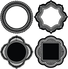 Set of geometric frames with wavy edges: arches, rectangles, squares, ovals, and circles on black