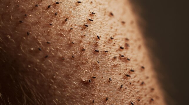 Flea Bite. Caucasian Man Leg with Several Itchy Bug Bites on Dry Skin