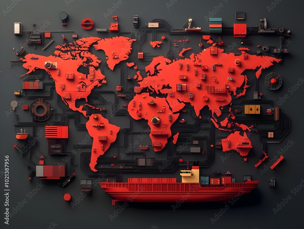 Poster cutting edge ai powered digital artwork depicting an optimized global logistics ecosystem with dynam