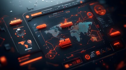 Obraz premium Cutting Edge AI Powered Global Logistics Network with Intelligent Dashboard and Real Time Supply Chain Visualization Streamlined Delivery Pipeline Optimized by Advanced Analytics