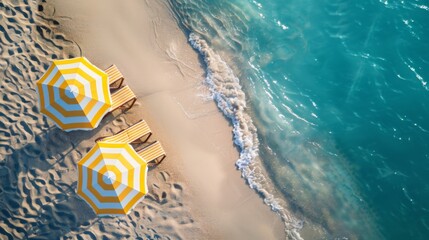 Obraz premium Beach Umbrella and Lounge Chairs from Above