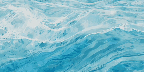 Vector ocean watercolor soft blue and white wavey curve line background. Blue water ocean sea wave seamless background.