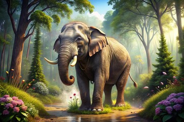 Fototapeta premium Elephant in Natural Habitat Engaging in Defecation, Showcasing Wildlife Behaviors and Ecology
