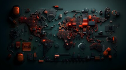 Obraz premium Innovative AI powered global logistics network harnessing detailed mapping to track complex container ship movements and manage intricate international distribution workflows