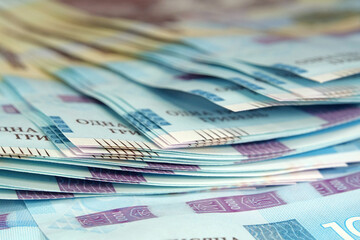 Banknotes 1000 Hryvnia. Real Ukrainian paper money of blue yellow color