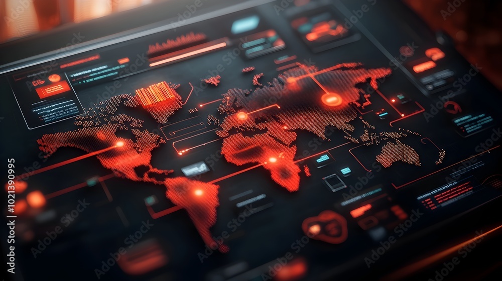 Poster futuristic visualization of interconnected global logistics network with real time data streams deta