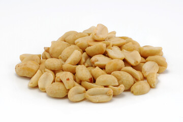 Roasted peanuts group isolated on white