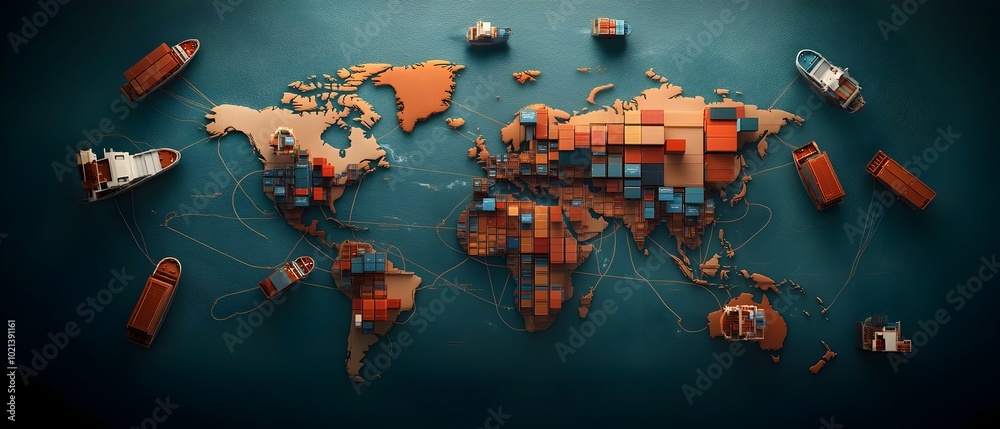 Poster orchestrating global logistics with precision a dynamic world map visualizing intricate supply chain