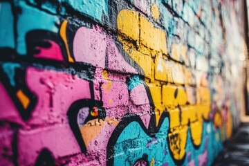 Close-up of Colorful Graffiti on a Brick Wall