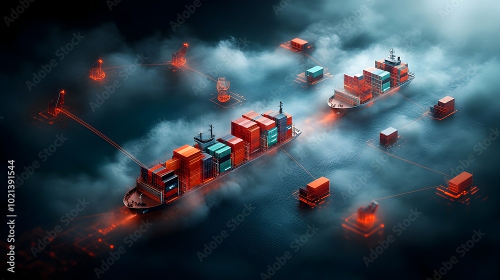 Poster innovative ai powered global logistics network featuring advanced data visualization of worldwide su