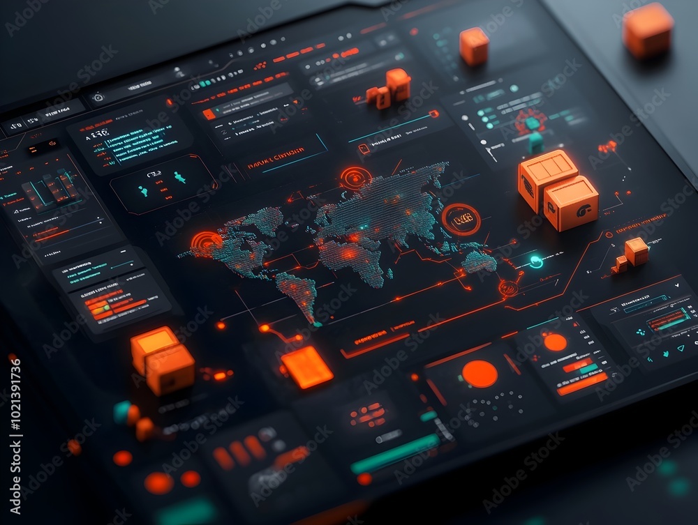 Poster sophisticated ai driven logistics platform overseeing global container shipments and international t