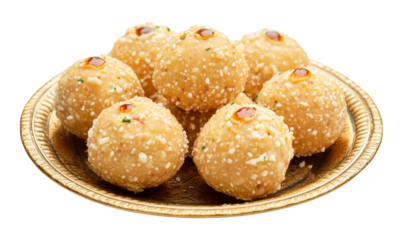 Delicious Indian Sweet Ladoo: Savory Treats on a Plate, Traditional and Flavorful Delight isolated on transparent background