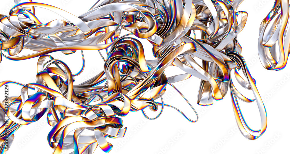 Poster Shimmering iridescent fabric drapes creating a captivating abstract design