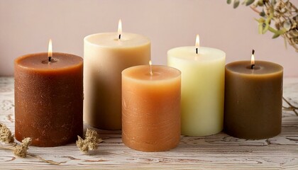solid candles colored and soft earth colors