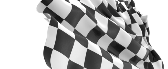 The checkered flag waves in the air signaling the end of the race