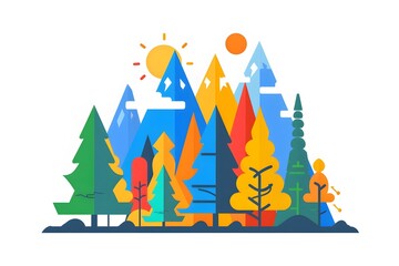 Colorful Geometric Illustration of Mountain Landscape