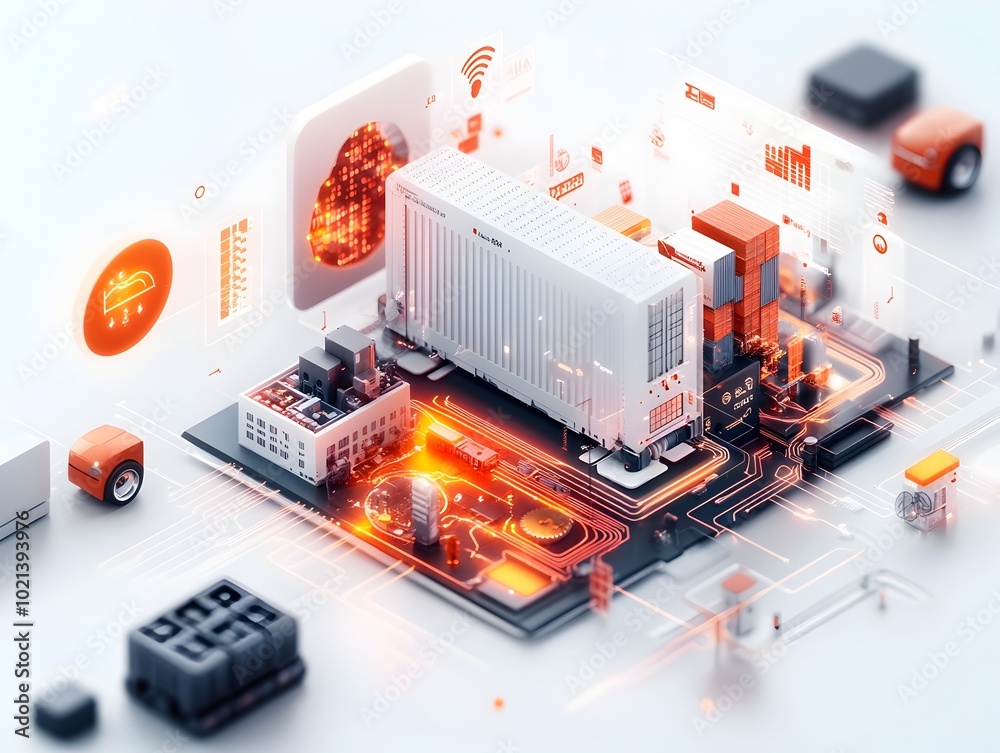 Poster cutaway diagram showcasing the inner workings of an advanced ai powered logistics platform featuring