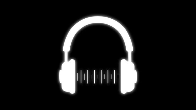 headphones icon animation. white color headphones sign looped animation. in black background.