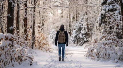 Snowflakes falling gently on a snowy trail
