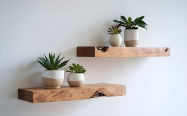 Elegant Wooden Shelving with Small Plants &ndash; Minimalist Home Styling for a Fresh Look