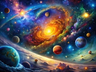 Expansive View of the Cosmic Landscape with Vibrant Galaxies and Colorful Nebulae in Space