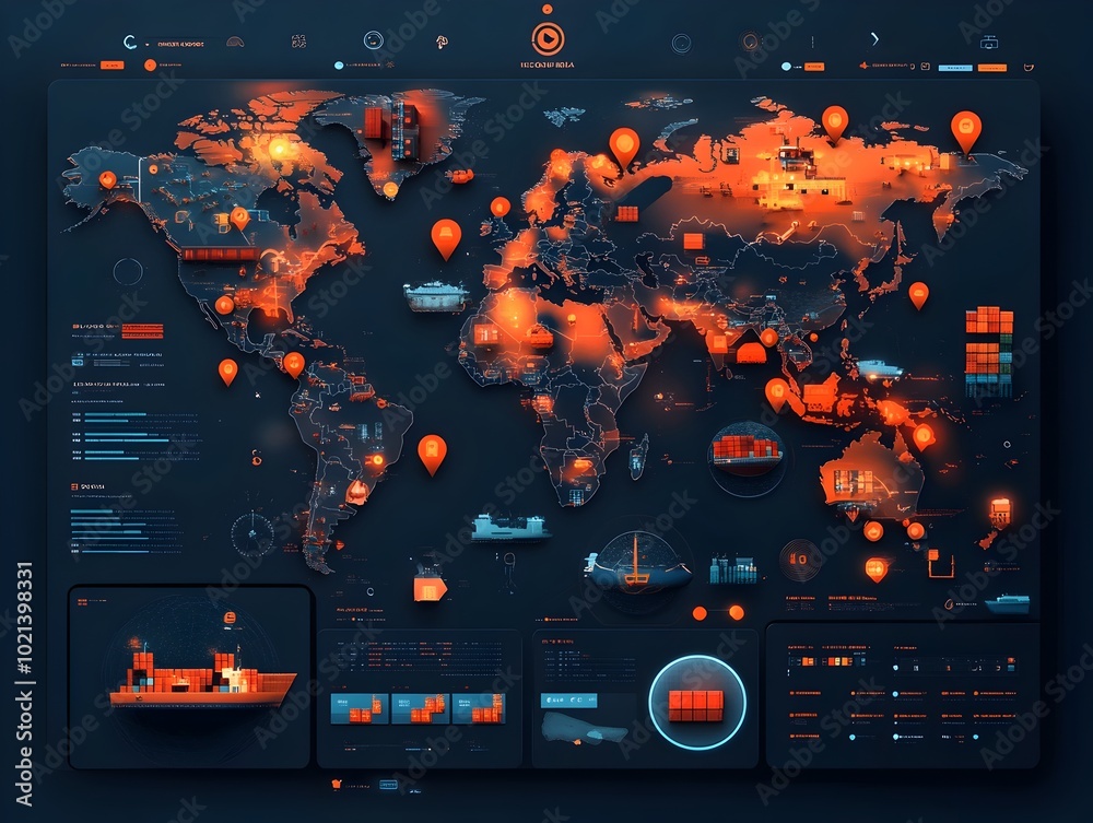 Poster comprehensive global logistics dashboard interface displaying real time supply network monitoring co