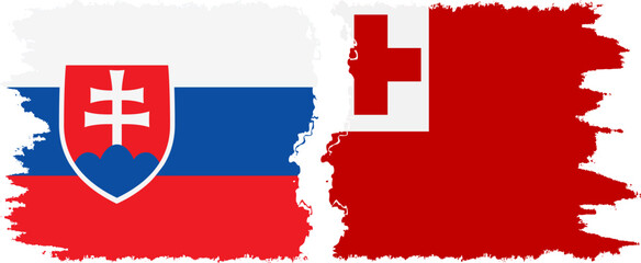 Tonga and Slovakia grunge flags connection, vector