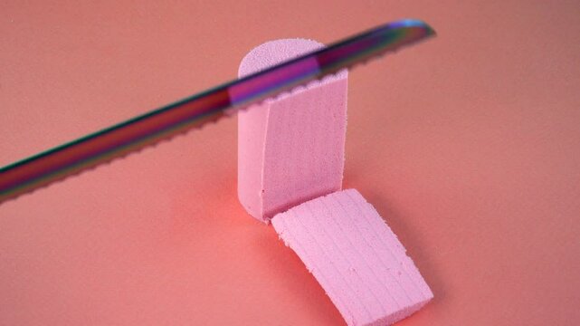 Very Satisfying and Relaxing Kinetic Sand ASMR video. Cutting anti stress macro close up colorful Kinetic Sand with a Knife. ASMR sounds.