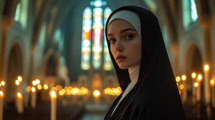 Portrait of A Christian nun woman wearing traditional religious