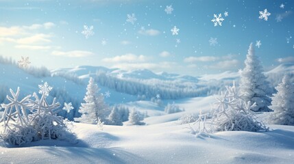 Obraz premium Snowflakes falling gently on a snowy hillside