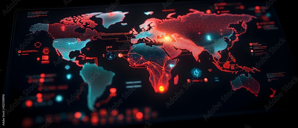 Poster interactive world map visualizing the dynamic optimization of ai driven global logistics tracing the