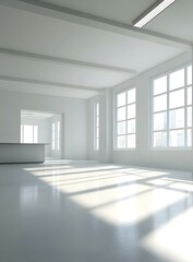 Fototapeta premium Minimalist Empty White Room with Windows and Sunlight