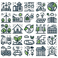 Fototapeta premium Sustainable Living Icons Representing Green Technology and Energy