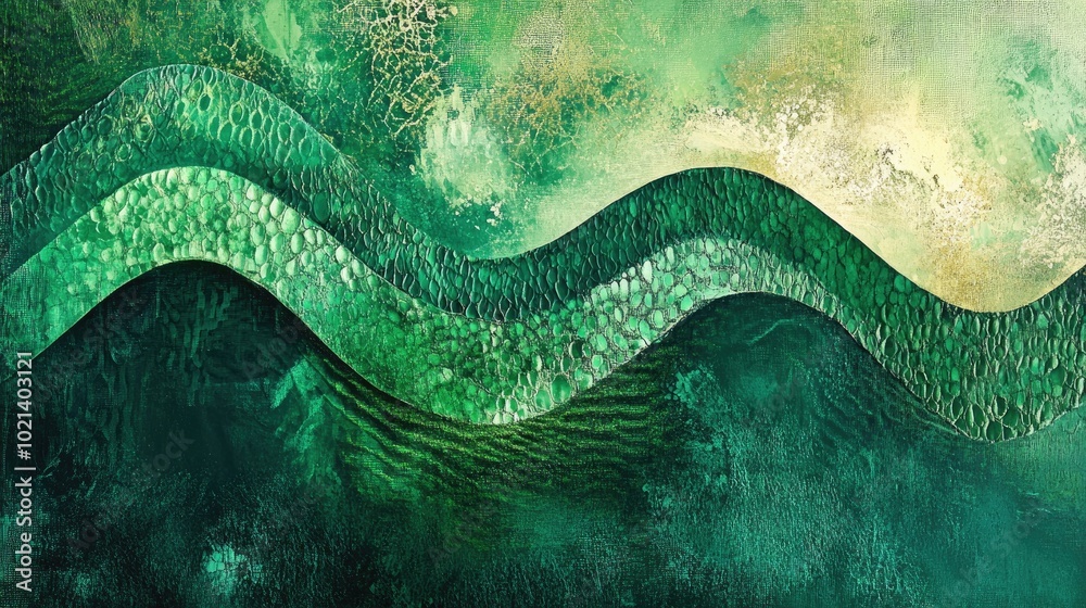 Poster Abstract artwork featuring a flowing green granular texture with curved patterns