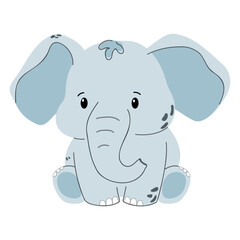 Cute cartoon Elephant vector childish illustration in flat style. Safari children’s animal for baby poster, greeting card and baby design, clothes