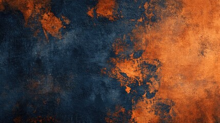 Abstract oil painting featuring textured brush strokes with a surrealistic style Rich artistic texture on a grungy background in shades of orange and dark blue