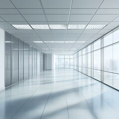 Empty Modern Office Interior With Large Windows And Cityscape View