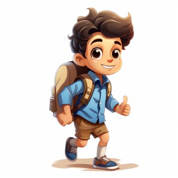 recommend clip art: student boy with backpack walking to school isolated on white