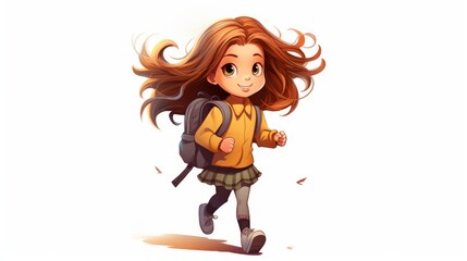 student girl with backpack walking to school