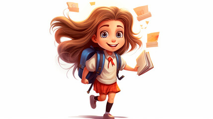 student girl with backpack walking to school