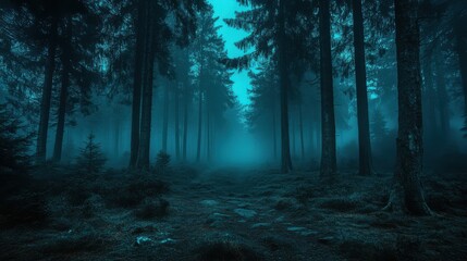 Obraz premium Mysterious Dark Forest with Foggy Atmosphere