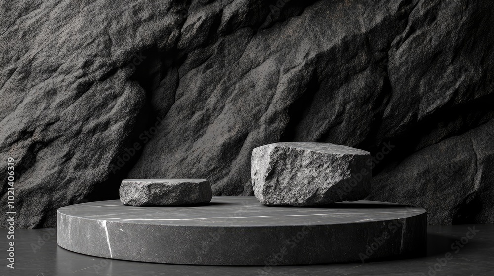 Aufkleber Black geometric stone and rock texture background minimalist mockup for podium presentation or display 3D rendering