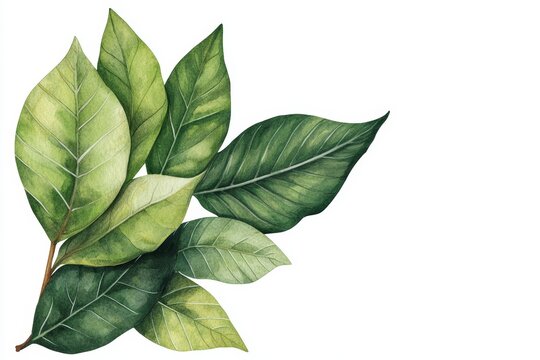 Tropical leaf corner border in vibrant watercolor, featuring lush greenery, ideal for botanical illustrations, summer event invitations, or organic product branding